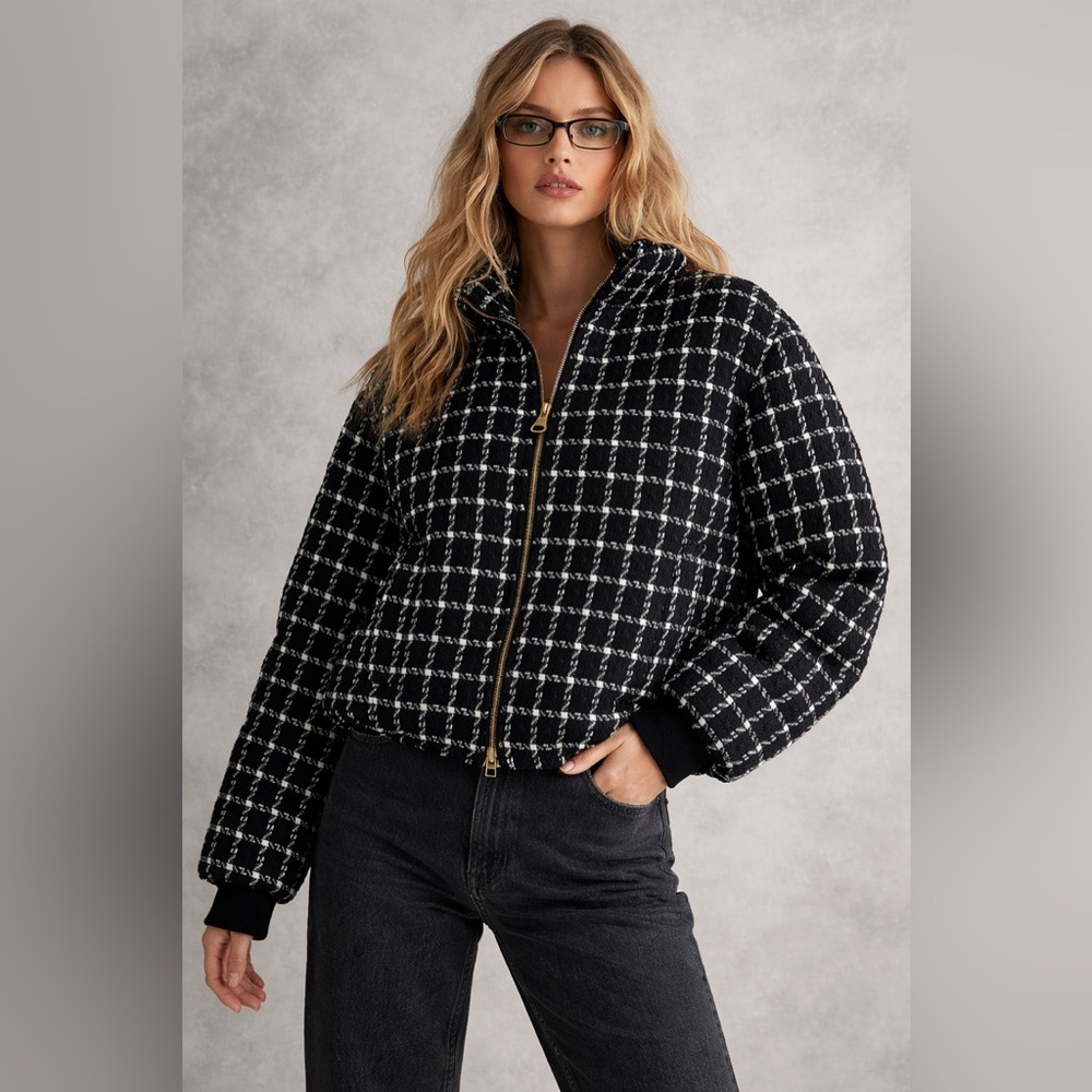 Jason Wu Black and White Plaid Bomber Jacket